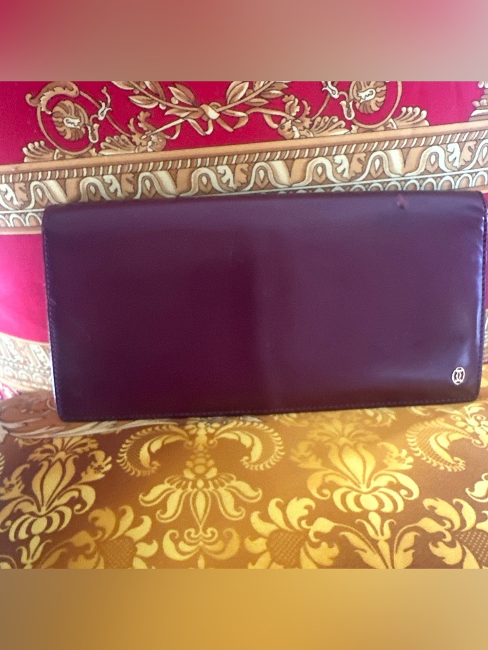 Vintage Cartier Burgundy and Gold Leather Wallet